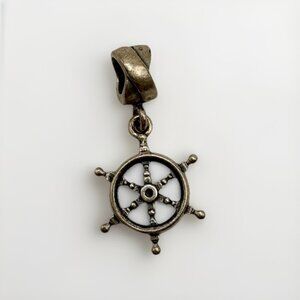 Sterling Silver 925 Ship Wheel Dangle Charm Pendant Italy